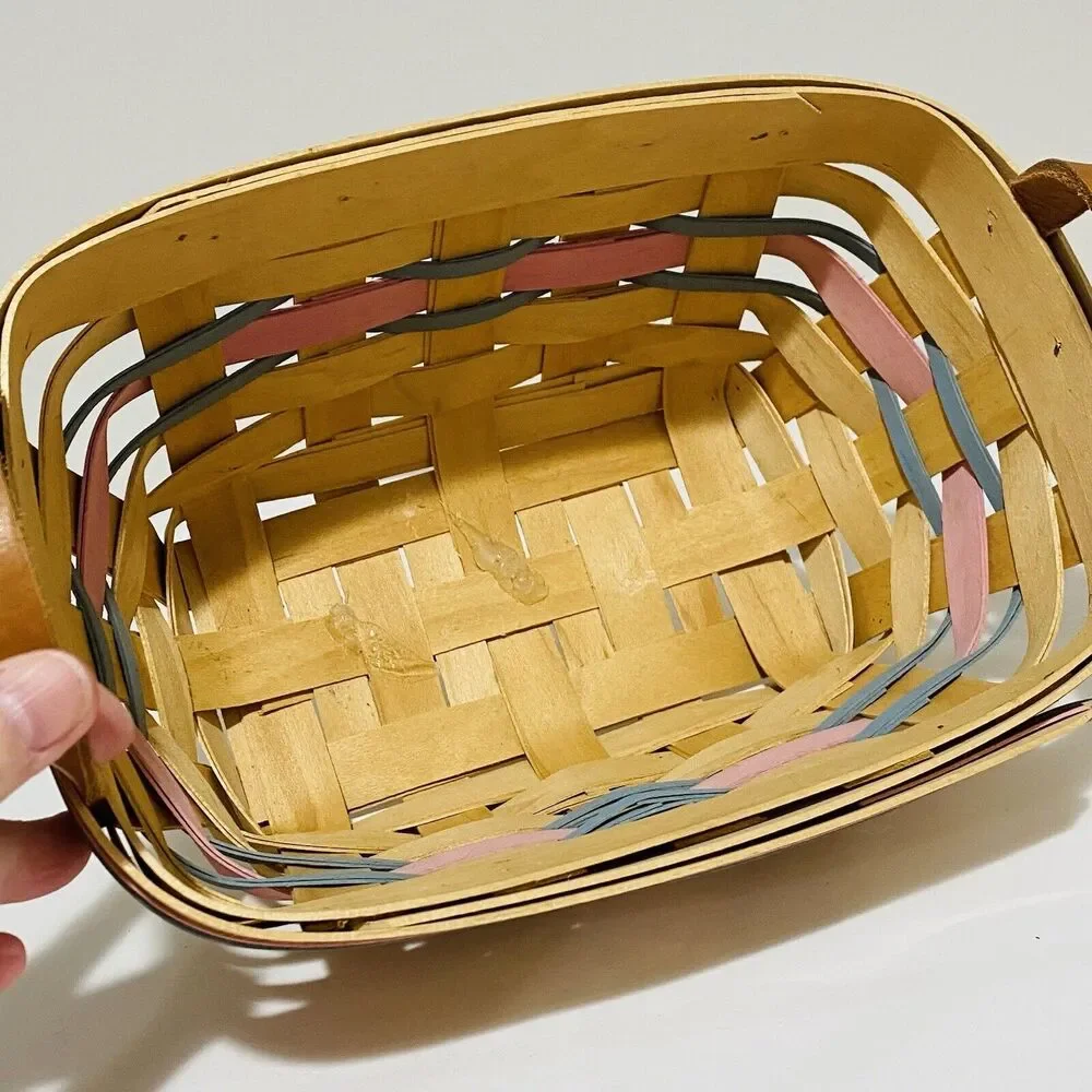 1992 Henn Basket Welcome to the World Pink Blue Bands Woven Signed Handles FLAW